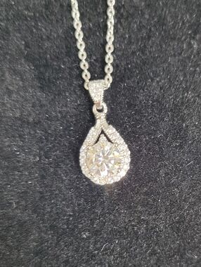 Dazzling 14k White Gold Finish Teardrop Pendant Necklace